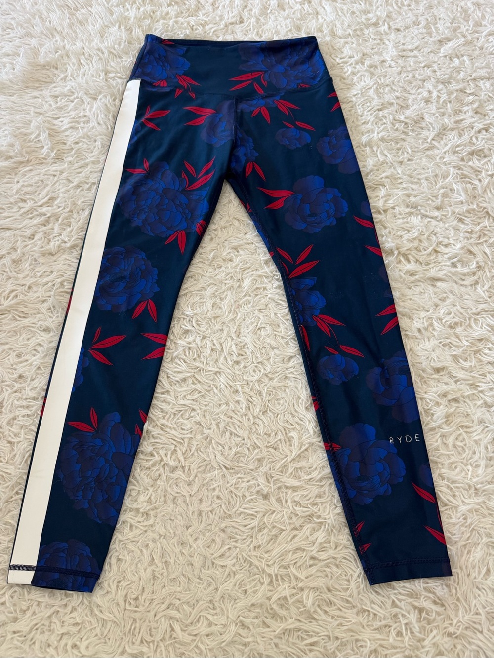 Ryderwear Navy Floral Leggings with White Side Stripe